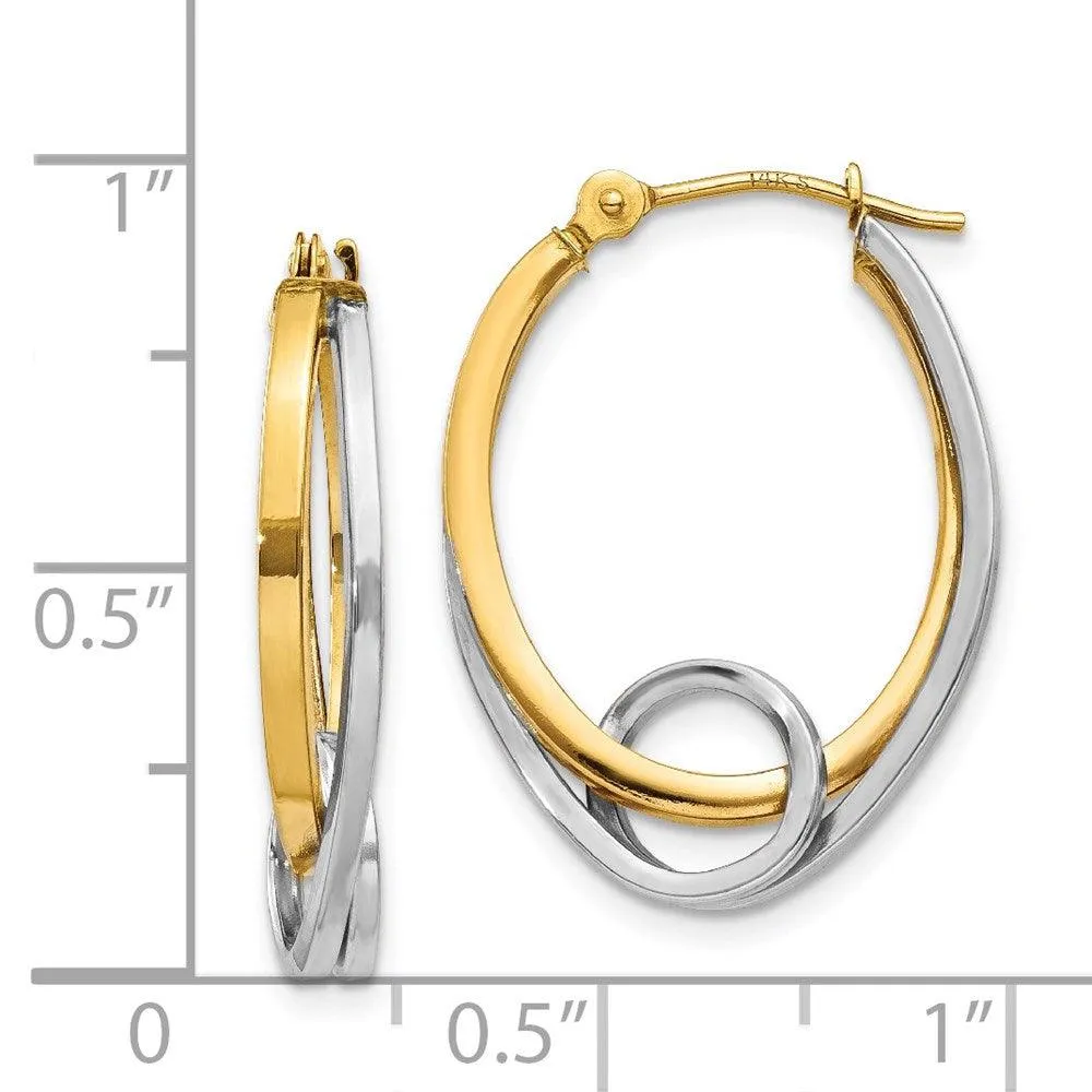 14k Two-tone Oval Hoops w/Loop Ear