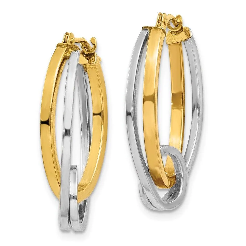 14k Two-tone Oval Hoops w/Loop Ear