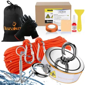 2600LBS Double Side Magnet Fishing Kit with Case, Dazakoot Magnet for Fishing & Treasure Hunt, Premium Magnetic Fishing Kit with 100FT Rope, Non-Slip Glove, Threadlocker, Grappling Hook, Carring Bag