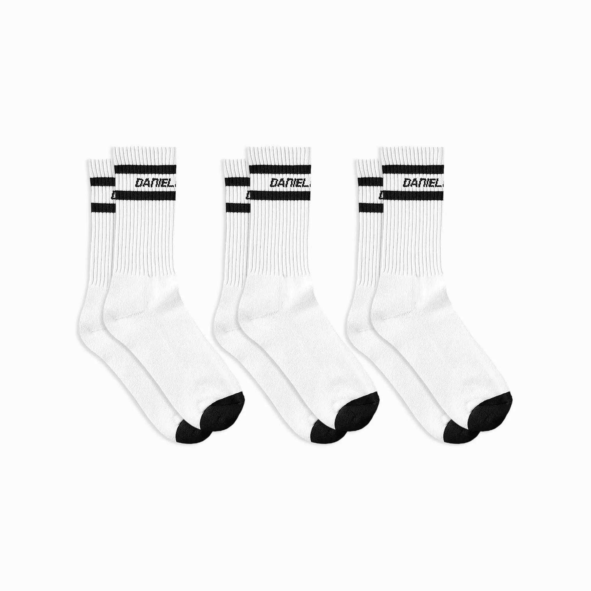 3 pack logo stripe b-ball socks / cream   black