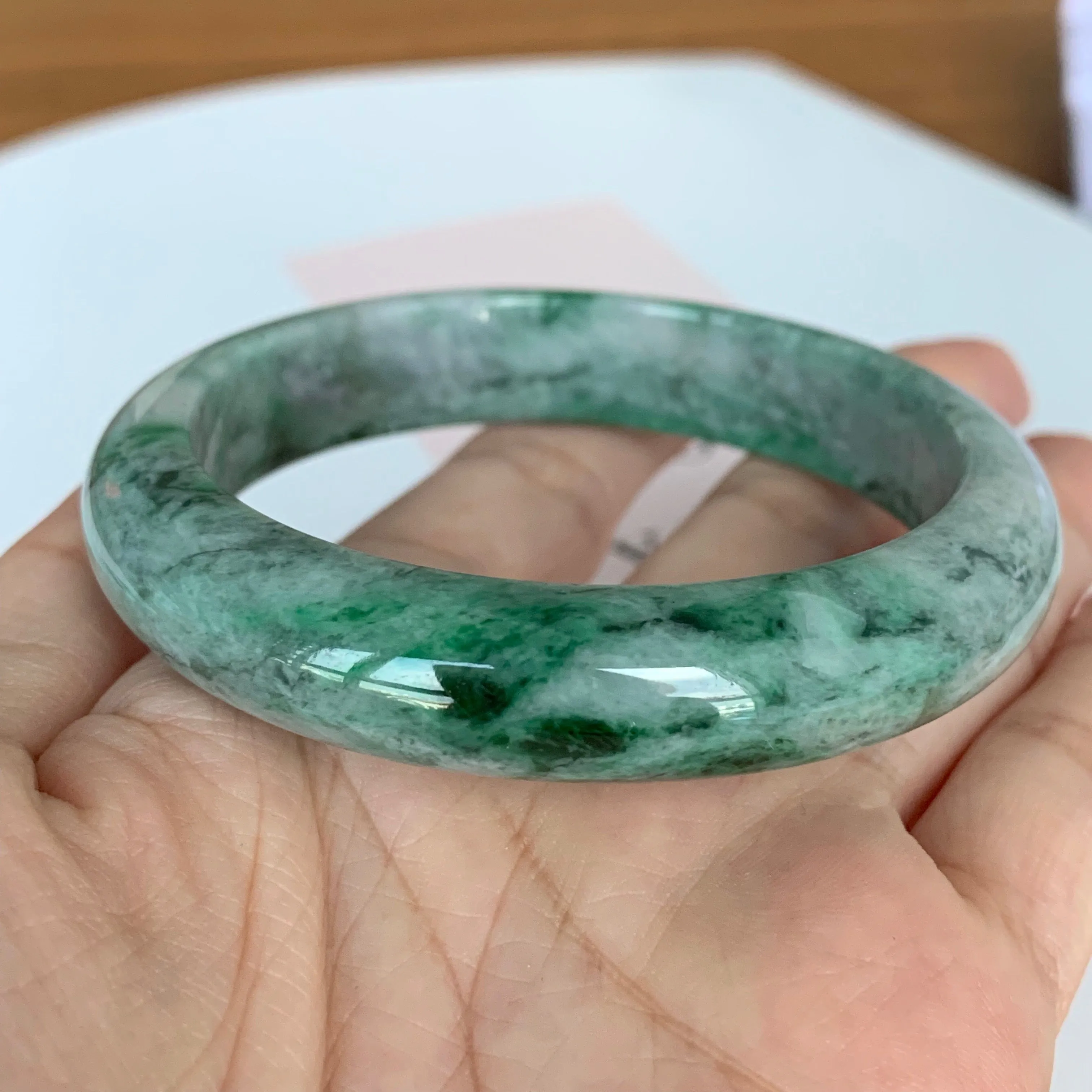 56.5mm A-Grade Natural Jadeite Modern Round Bangle No.151612