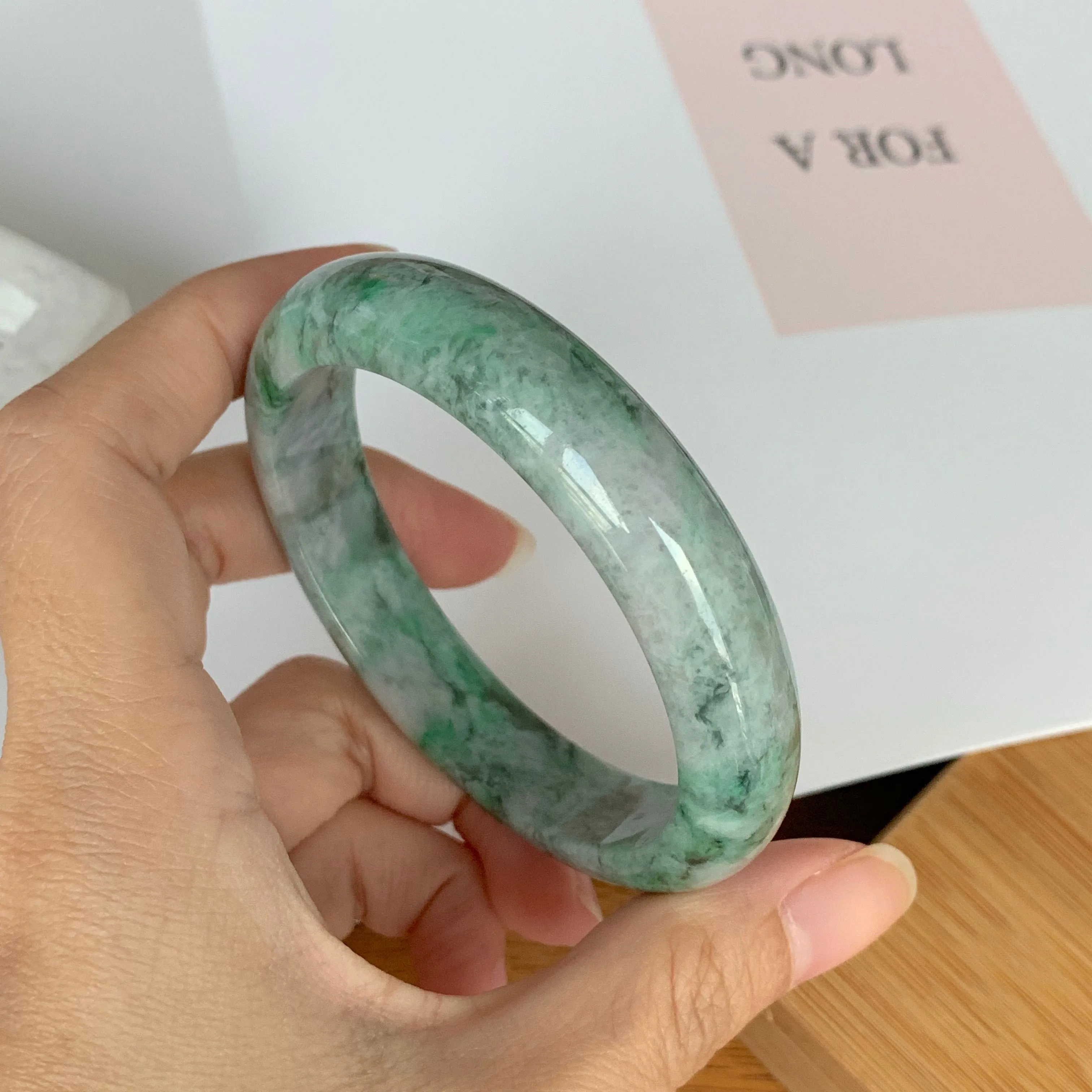 56.5mm A-Grade Natural Jadeite Modern Round Bangle No.151612