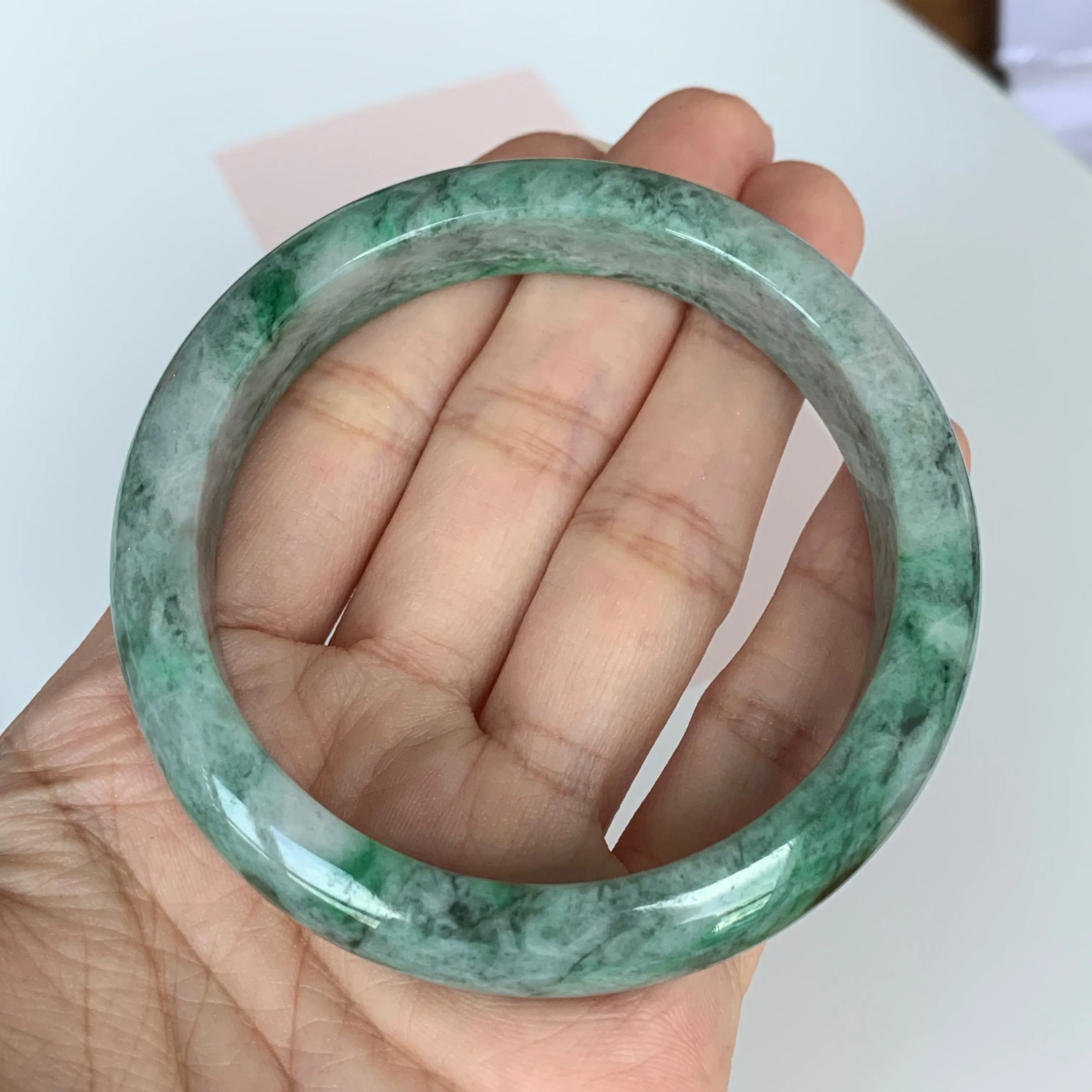 56.5mm A-Grade Natural Jadeite Modern Round Bangle No.151612