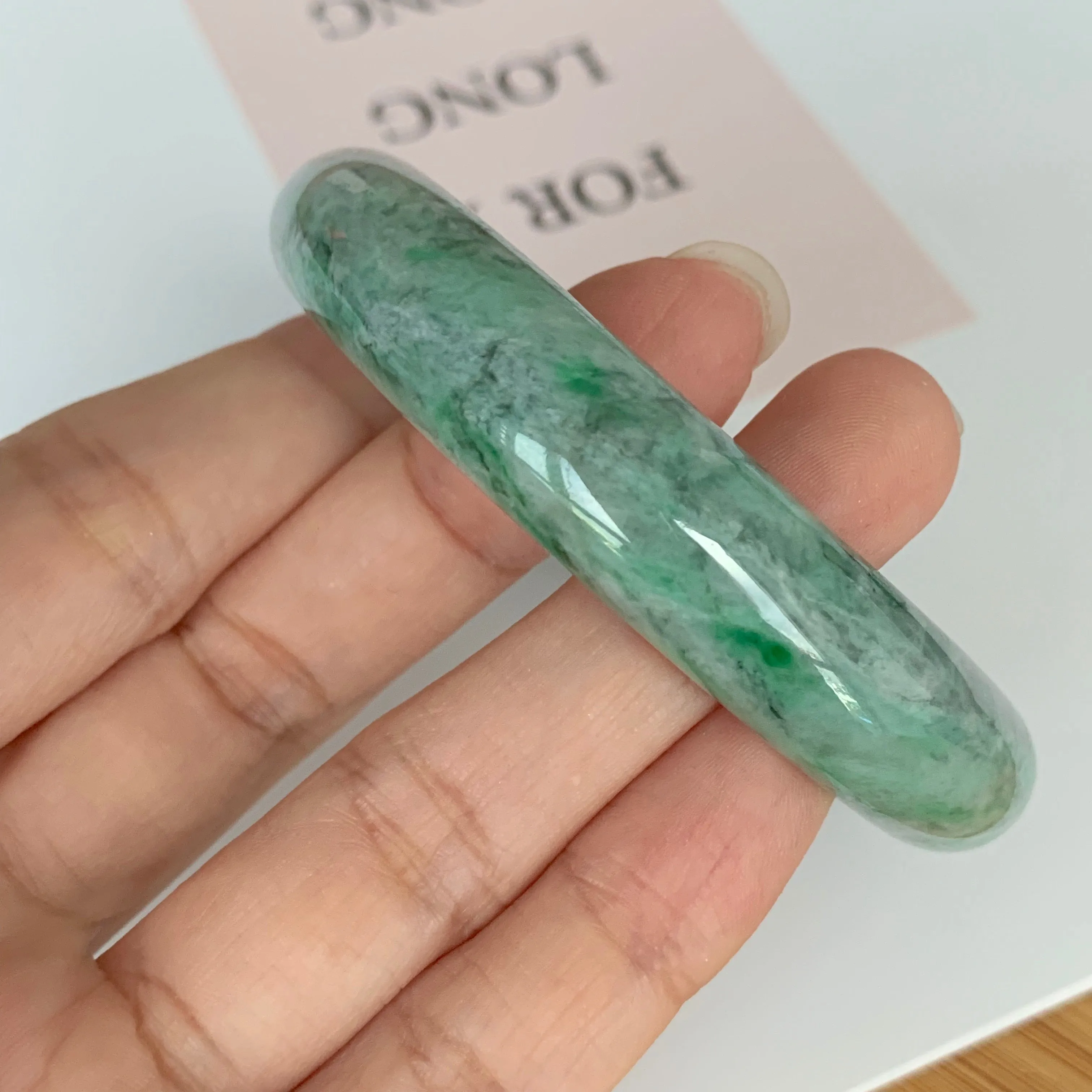 56.5mm A-Grade Natural Jadeite Modern Round Bangle No.151612