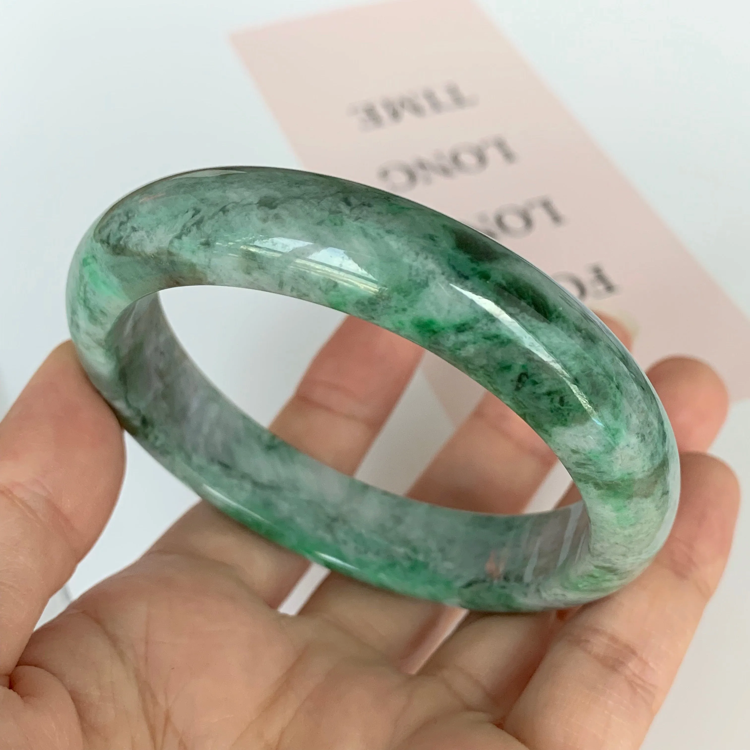 56.5mm A-Grade Natural Jadeite Modern Round Bangle No.151612