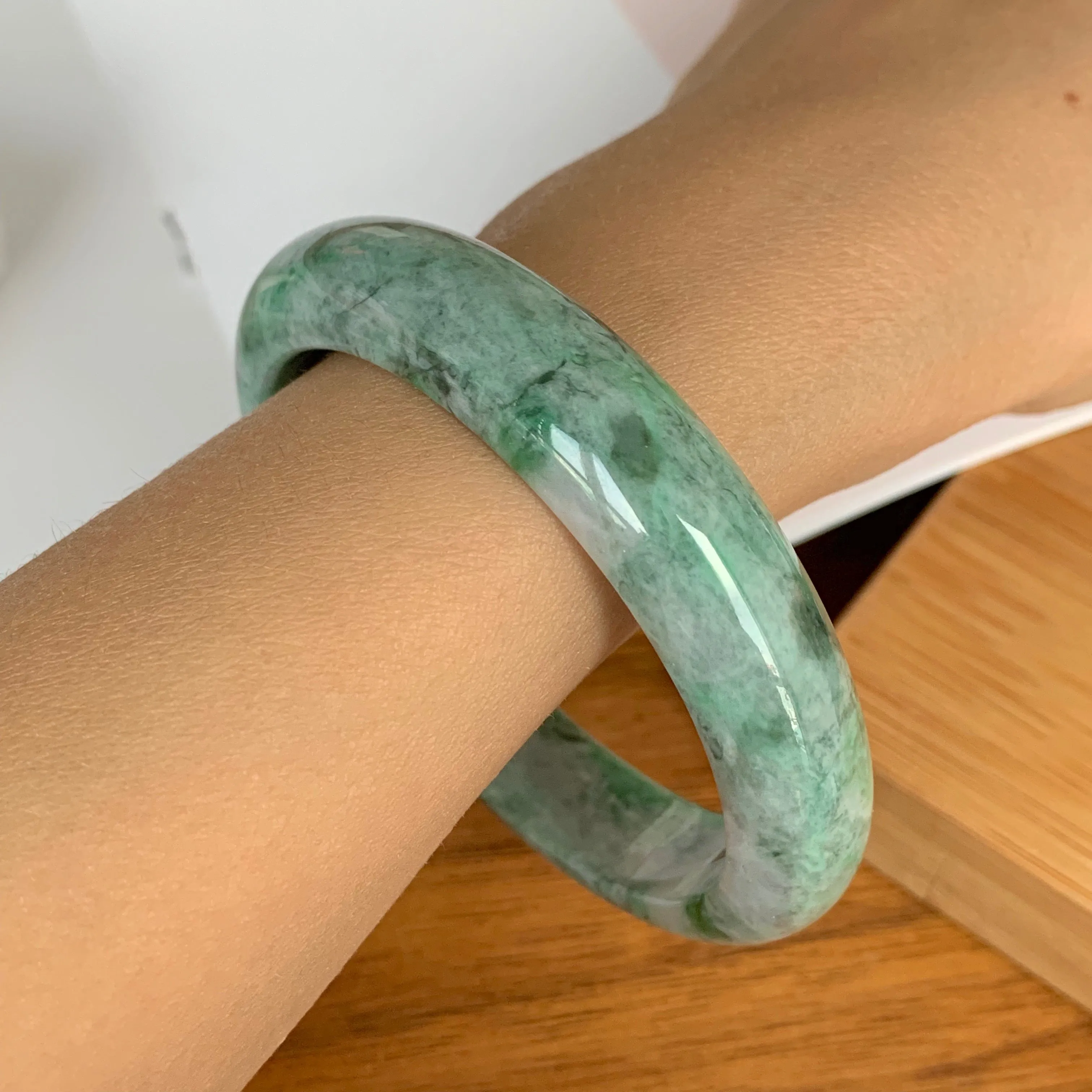 56.5mm A-Grade Natural Jadeite Modern Round Bangle No.151612