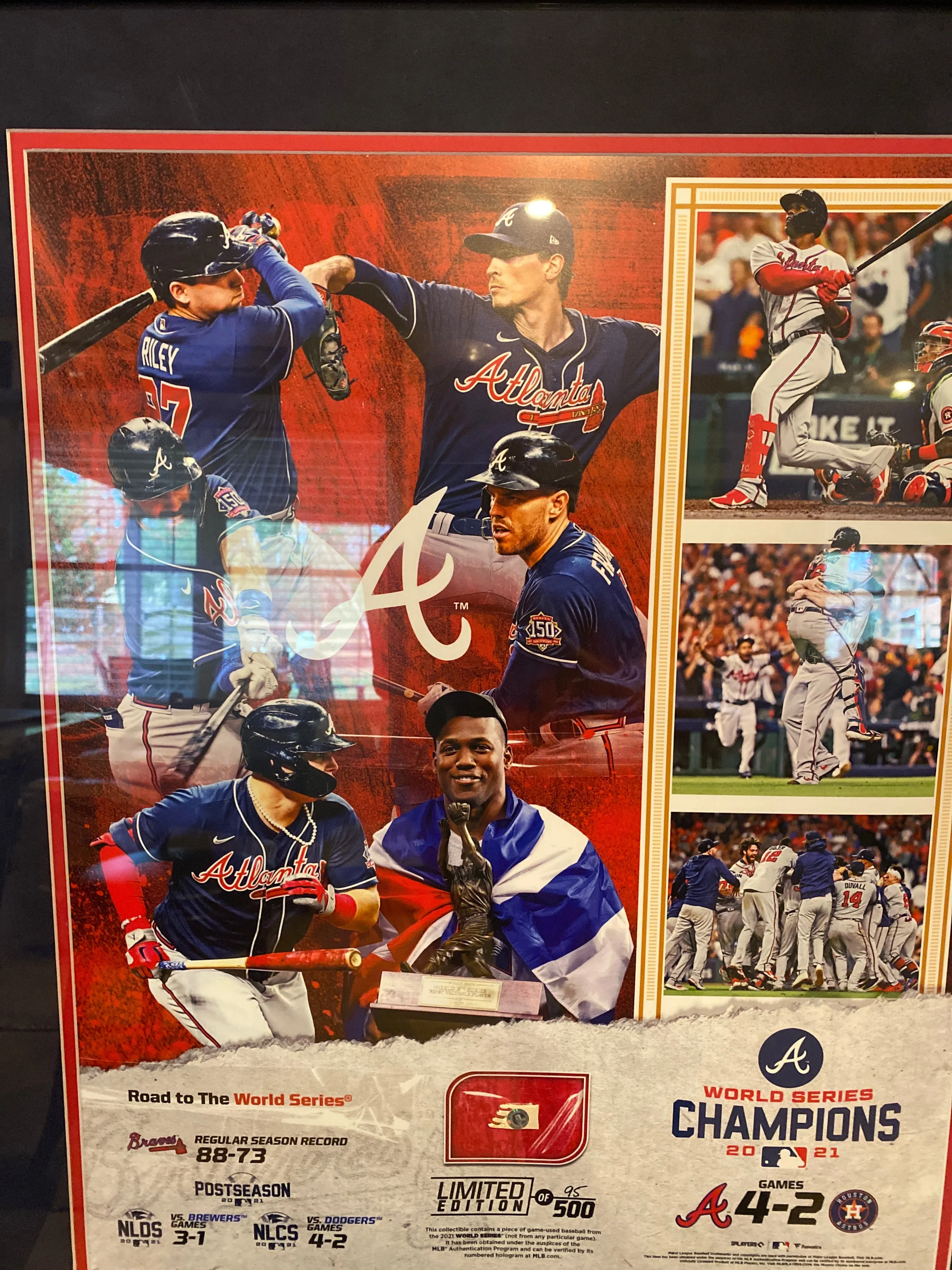 Atlanta Braves Fanatics Authentic 2021 MLB World Series Champions Framed 16'' x 20'' Scores Collage with a Piece of Game-Used World Series Baseball - Limited Edition of 500