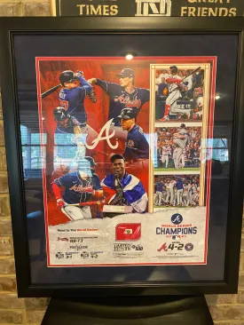 Atlanta Braves Fanatics Authentic 2021 MLB World Series Champions Framed 16'' x 20'' Scores Collage with a Piece of Game-Used World Series Baseball - Limited Edition of 500