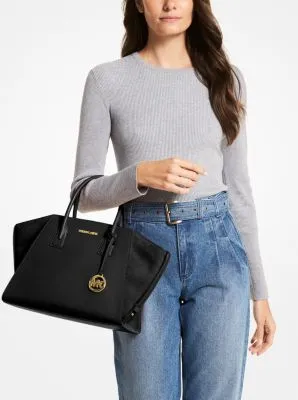 Avril Large Pebbled Leather Top-Zip Satchel