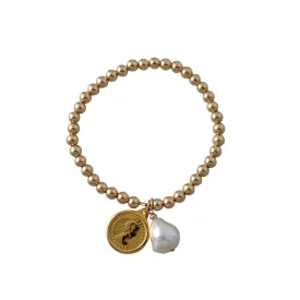 BAROQUE PEARL AND THREEPENCE BALL BRACELET