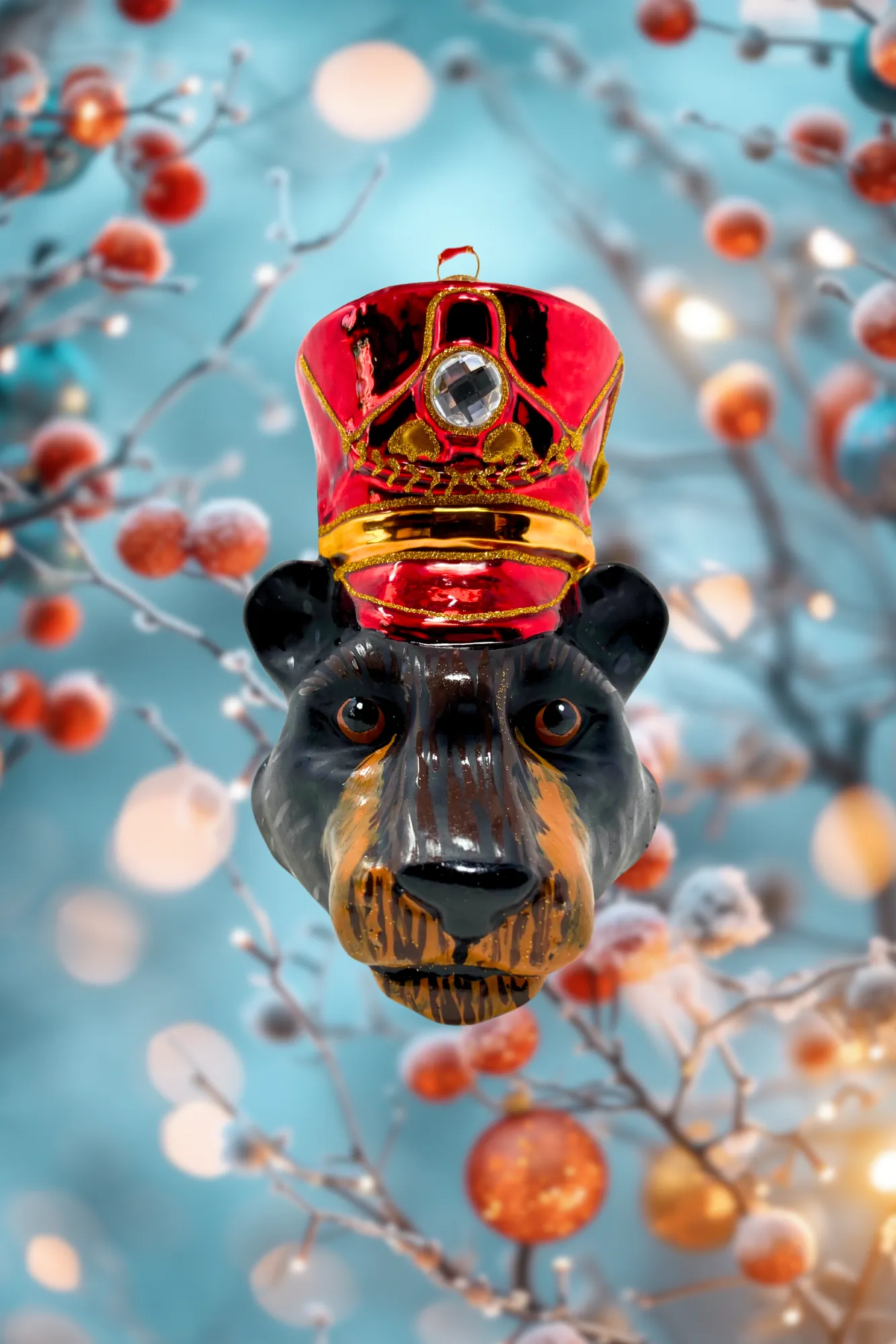 Bear Nutcracker Head Polish Glass Christmas Ornament