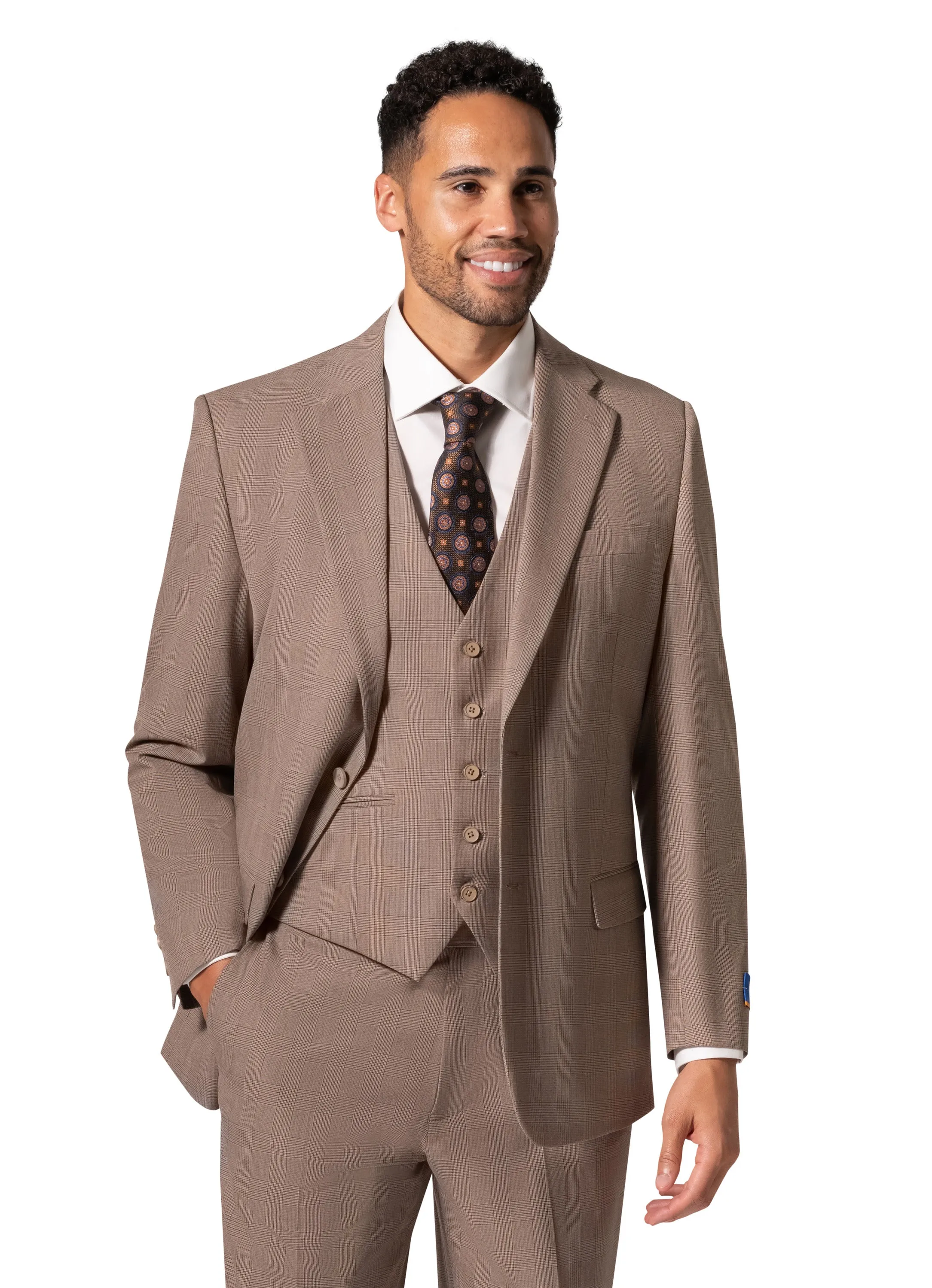 Berragamo BP04KE-07 3PC Notch Modern Big & Tall Suit - Tan