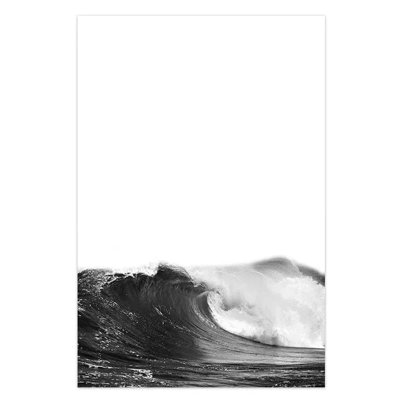 Black and White Seascape Surfing Canvas Print | Beach Girl Surfboard Painting | Tropical Palm Landscape Wall Art for Home Décor