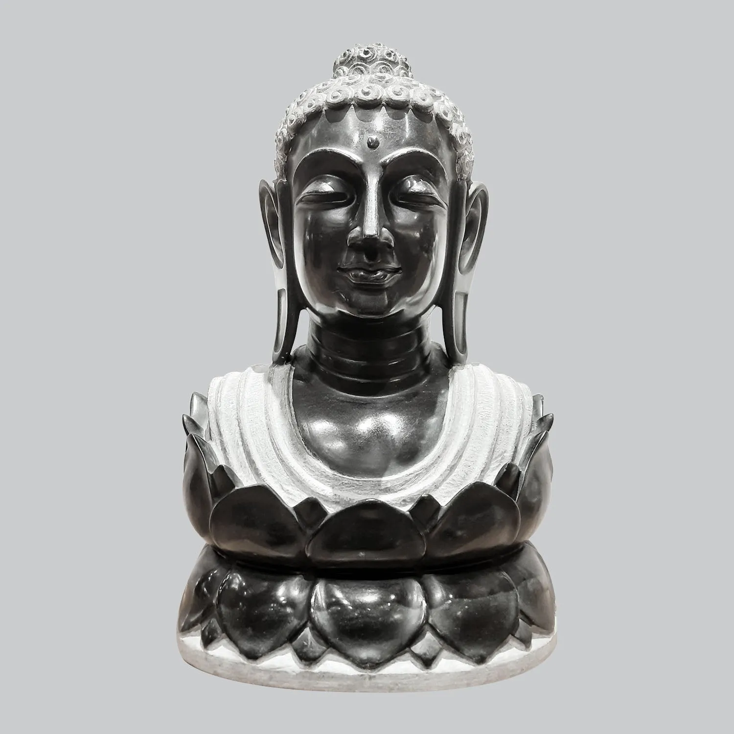 Black Marble Buddha Bust on Lotus 20 in