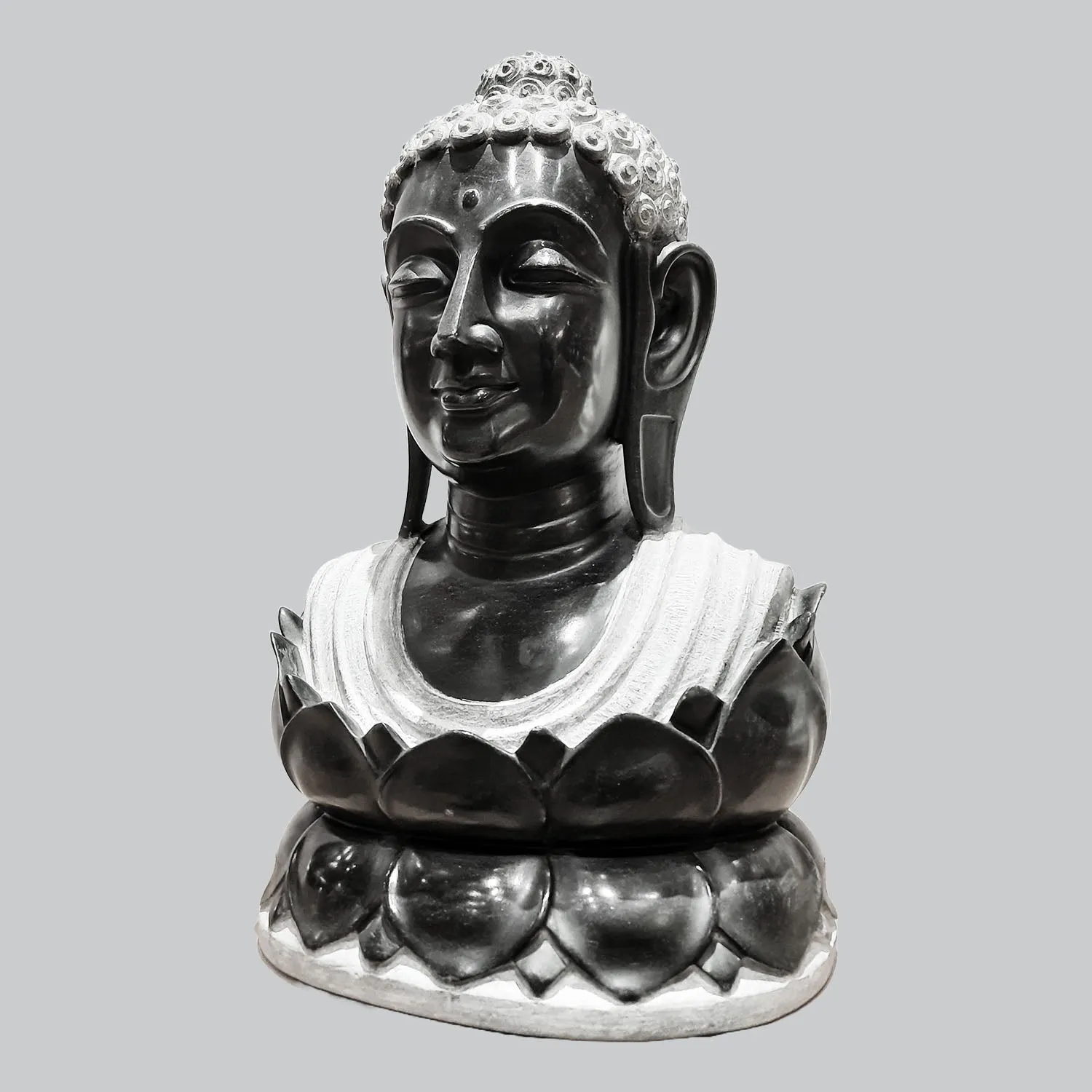 Black Marble Buddha Bust on Lotus 20 in