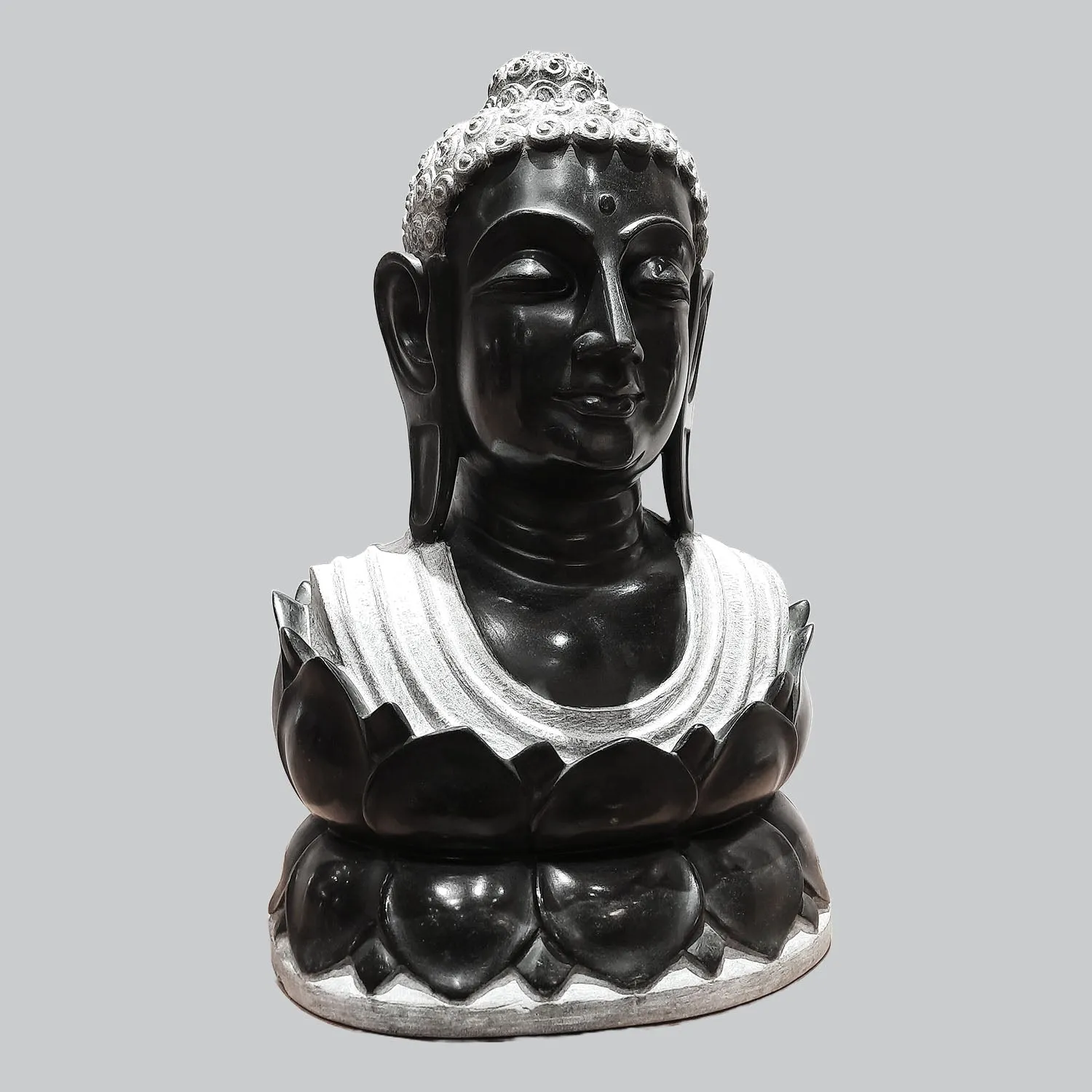 Black Marble Buddha Bust on Lotus 20 in