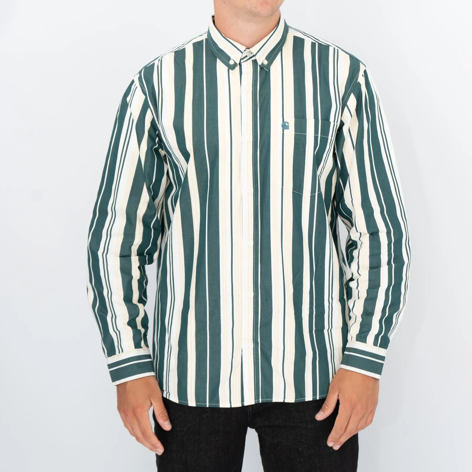 Carhartt WIP Men Long Sleeve Green Romero Shirt