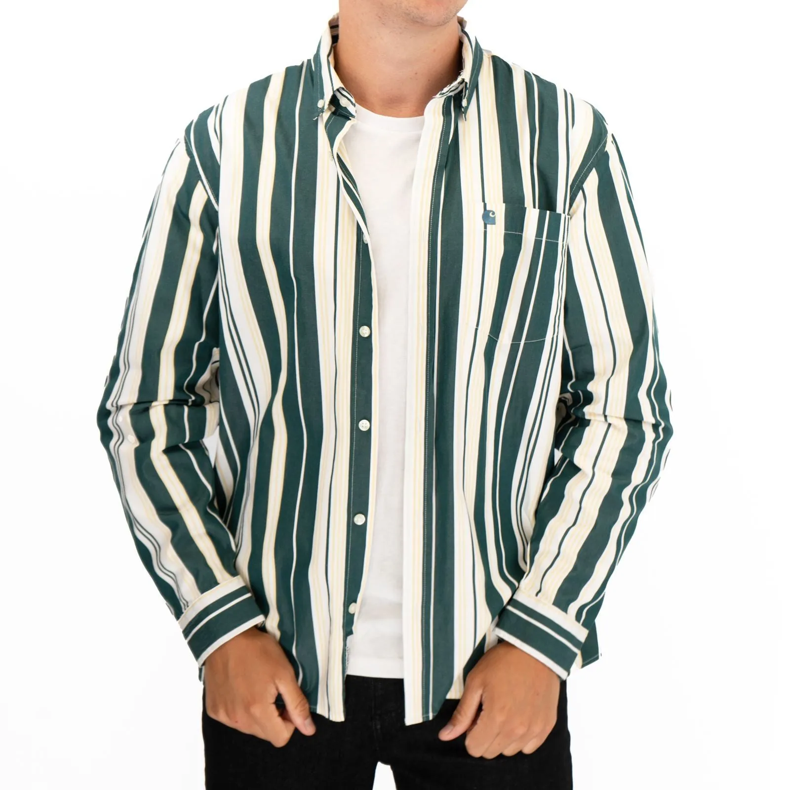 Carhartt WIP Men Long Sleeve Green Romero Shirt