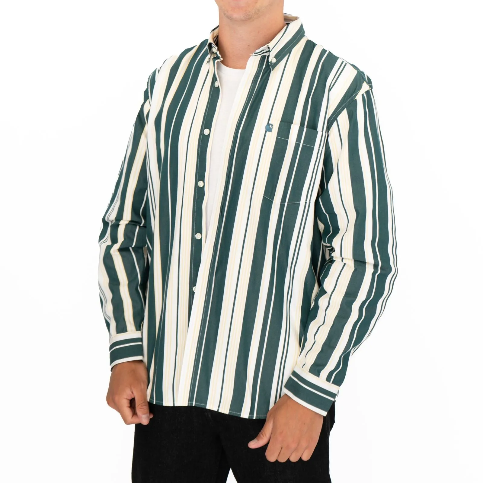 Carhartt WIP Men Long Sleeve Green Romero Shirt