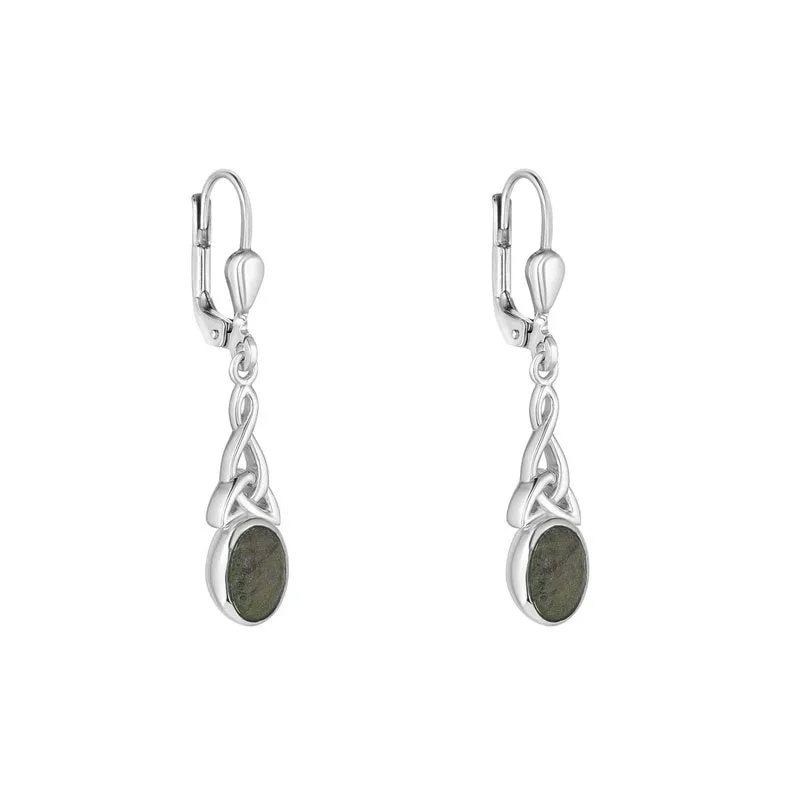 CONNEMARA MARBLE LONG TRINITY KNOT DROP EARRINGS