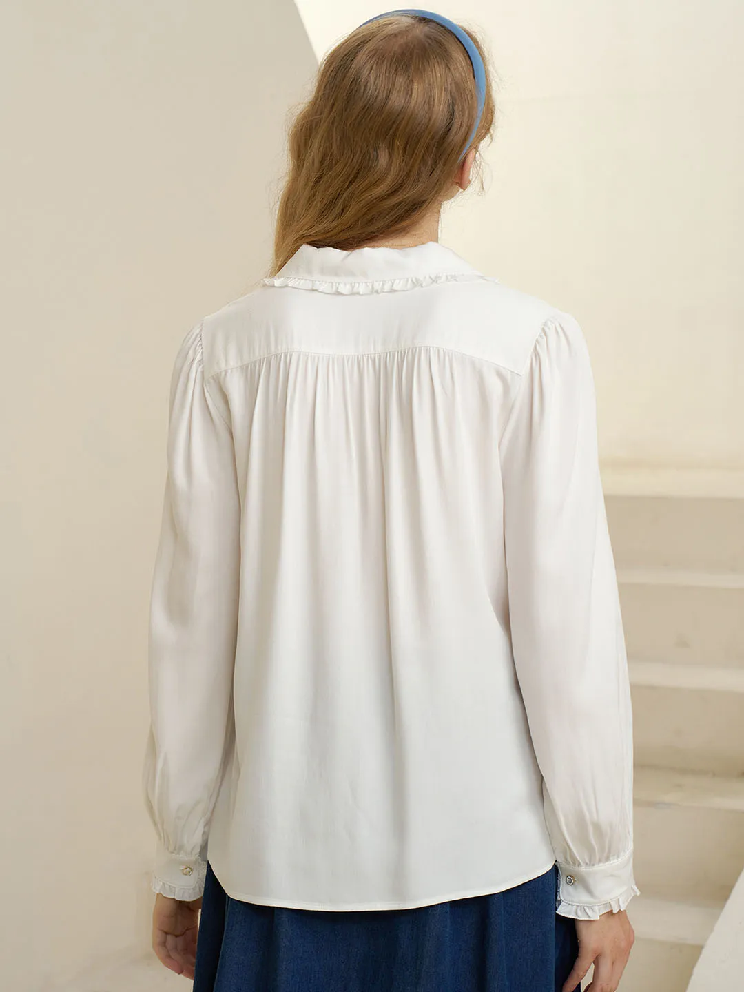 Convallaria Floral Embroidered White Puff Top