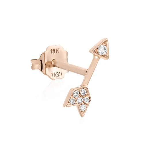 Diamond Arrow Earring by Maria Tash in 14K Rose Gold. Butterfly Stud.