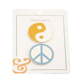 Enamel Pins set of 2 - Ying Yang Peace sign