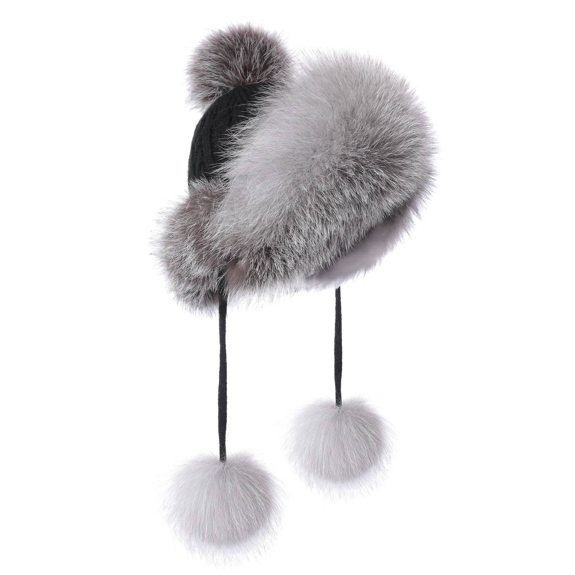 FUR STORY Winter Women's Fur Hat Knitted hat Snow Cap Ear Protector Cap Fur Millinery Warm Hat 21619