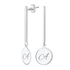 Geometric Round Circle Disc ABC Initial Earrings .925Sterling Silver