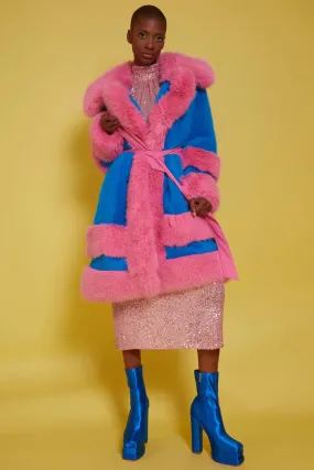 Handmade Bamboo Pink - Blue Faux Fur Coat