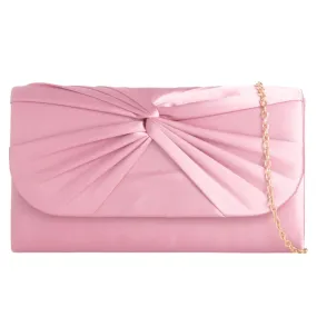 Koko Blush Pink Knot Detail Satin Clutch Bag