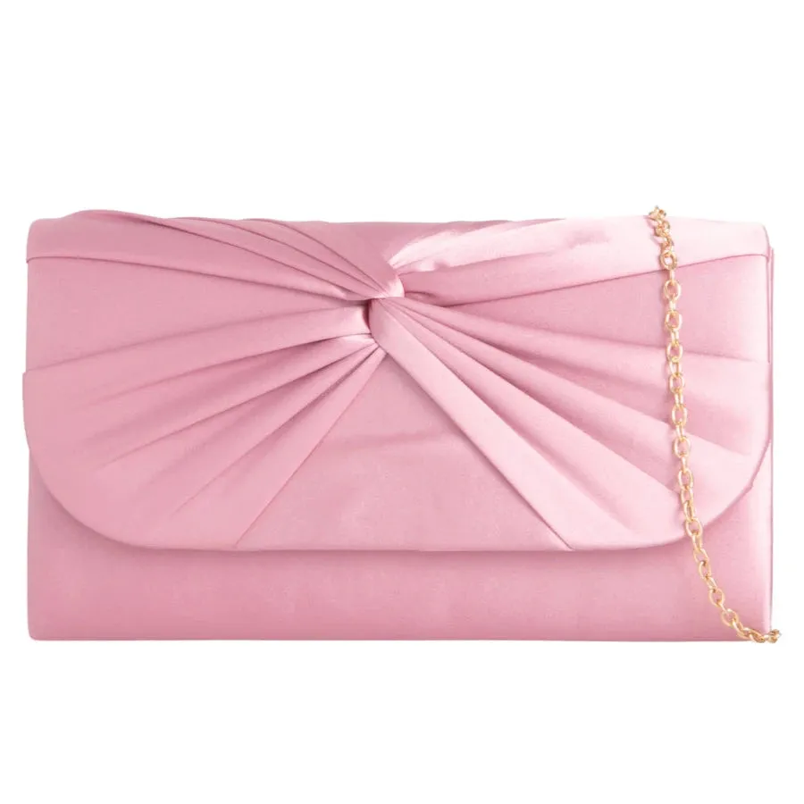 Koko Blush Pink Knot Detail Satin Clutch Bag