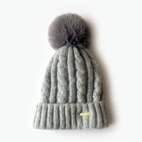 Laura Satin Lined Beanie With Detachable Pom - Ice Grey