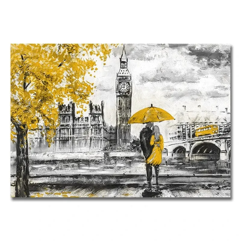 London Scenery Lovers Under On Umbrella Landscape Oil Painting Canvas Artwork Print