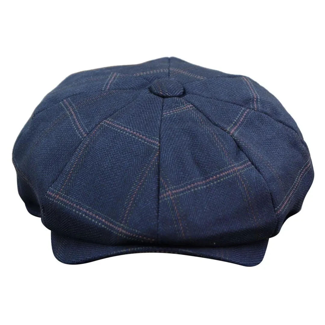 Mens 8 Panel Button Hat Flat Cap Newsboy Baker Boy Check Hat Tweed Blinders