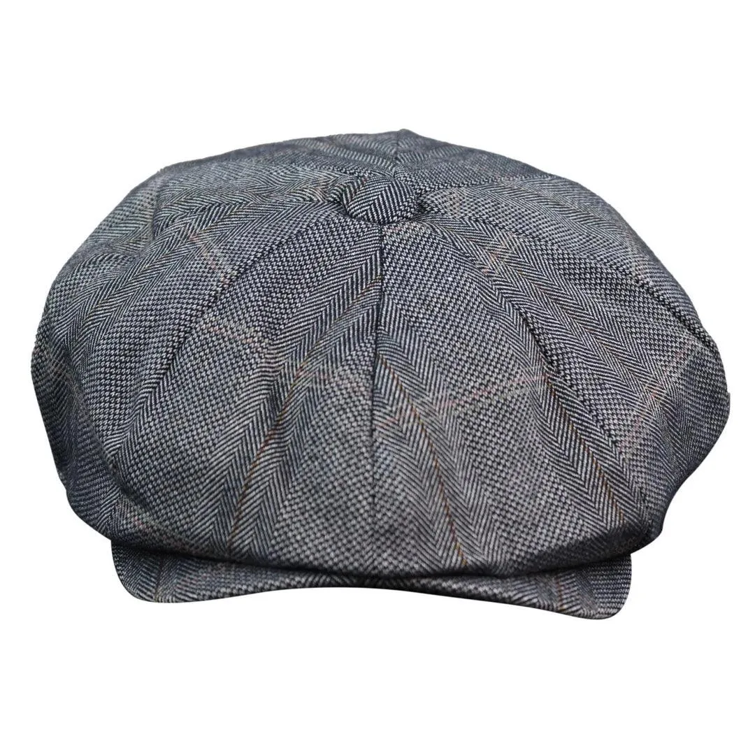 Mens 8 Panel Button Hat Flat Cap Newsboy Baker Boy Check Hat Tweed Blinders