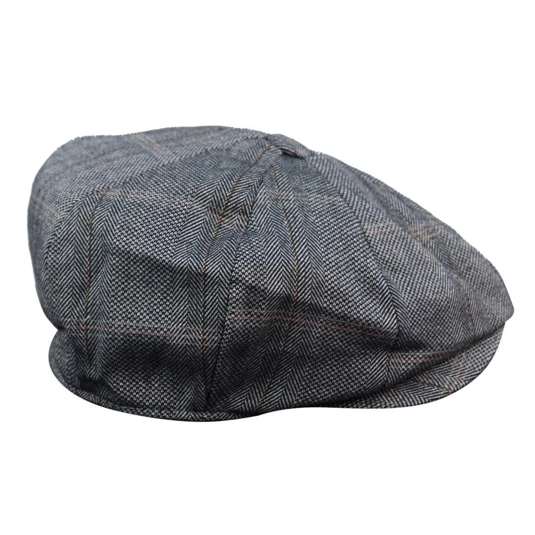 Mens 8 Panel Button Hat Flat Cap Newsboy Baker Boy Check Hat Tweed Blinders