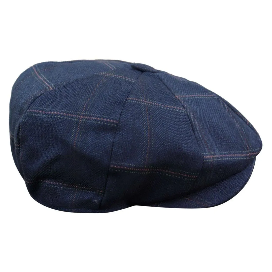 Mens 8 Panel Button Hat Flat Cap Newsboy Baker Boy Check Hat Tweed Blinders