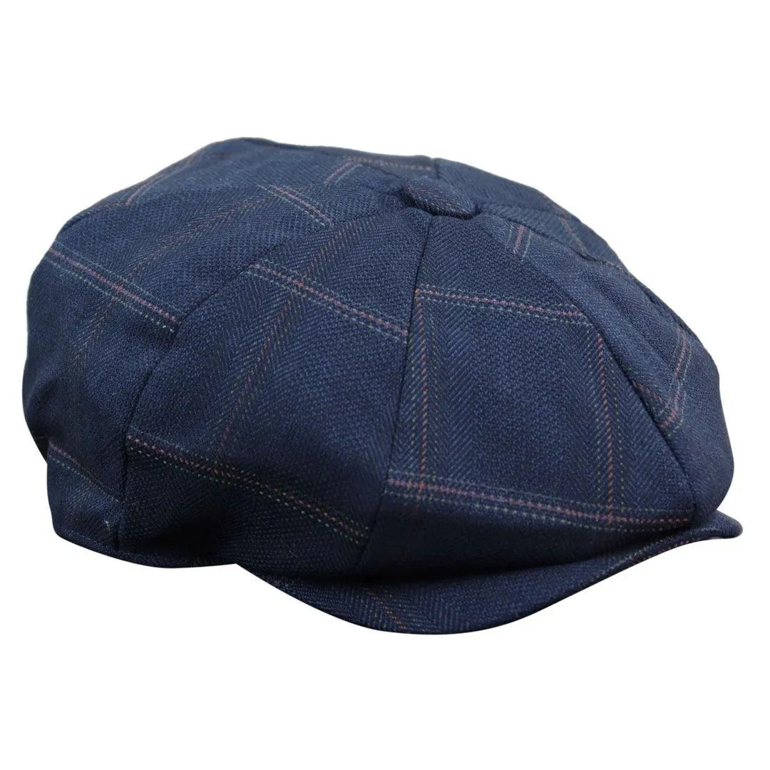 Mens 8 Panel Button Hat Flat Cap Newsboy Baker Boy Check Hat Tweed Blinders