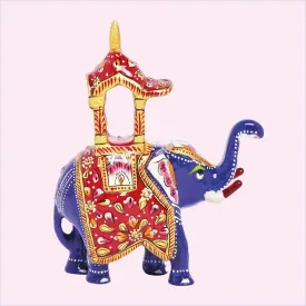 Metal Enamel Handpainted Ambari Elephant Small 4 in