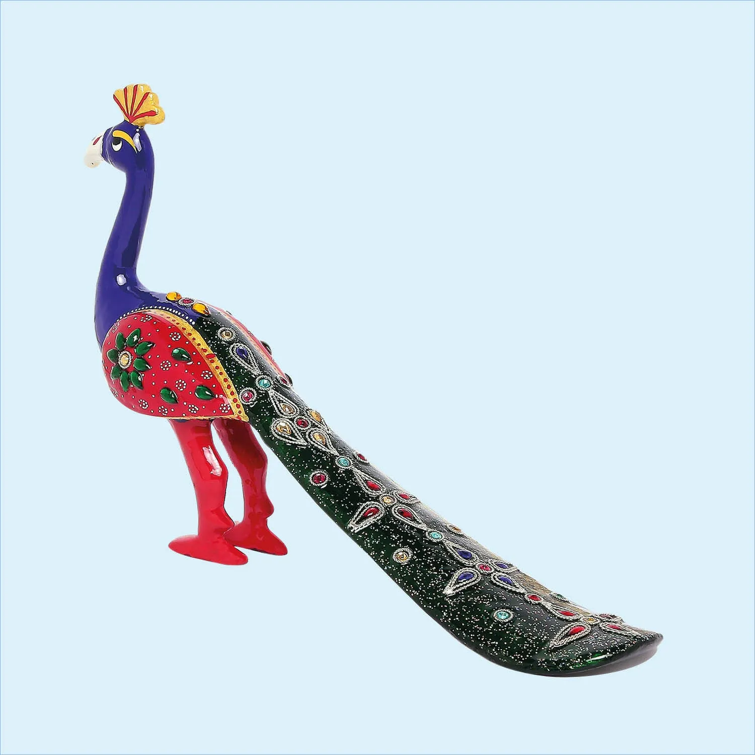 Metal Enamel Handpainted Peacock with Stonework Big 6 in