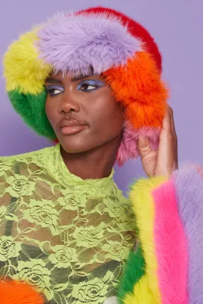 Multi Coloured Bamboo Faux Fur Hat