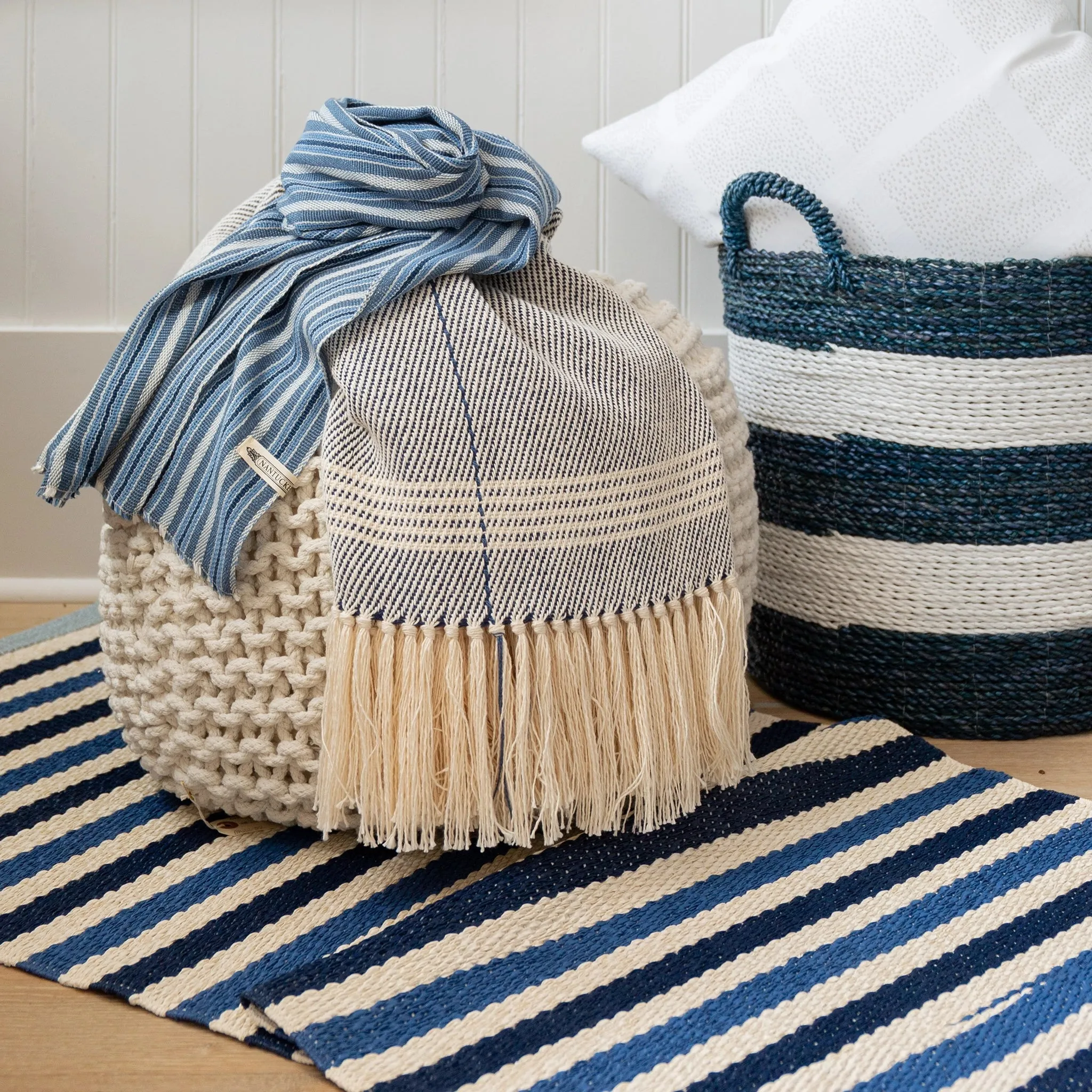 Navy & Ivory Stripe Handwoven Cotton Throw