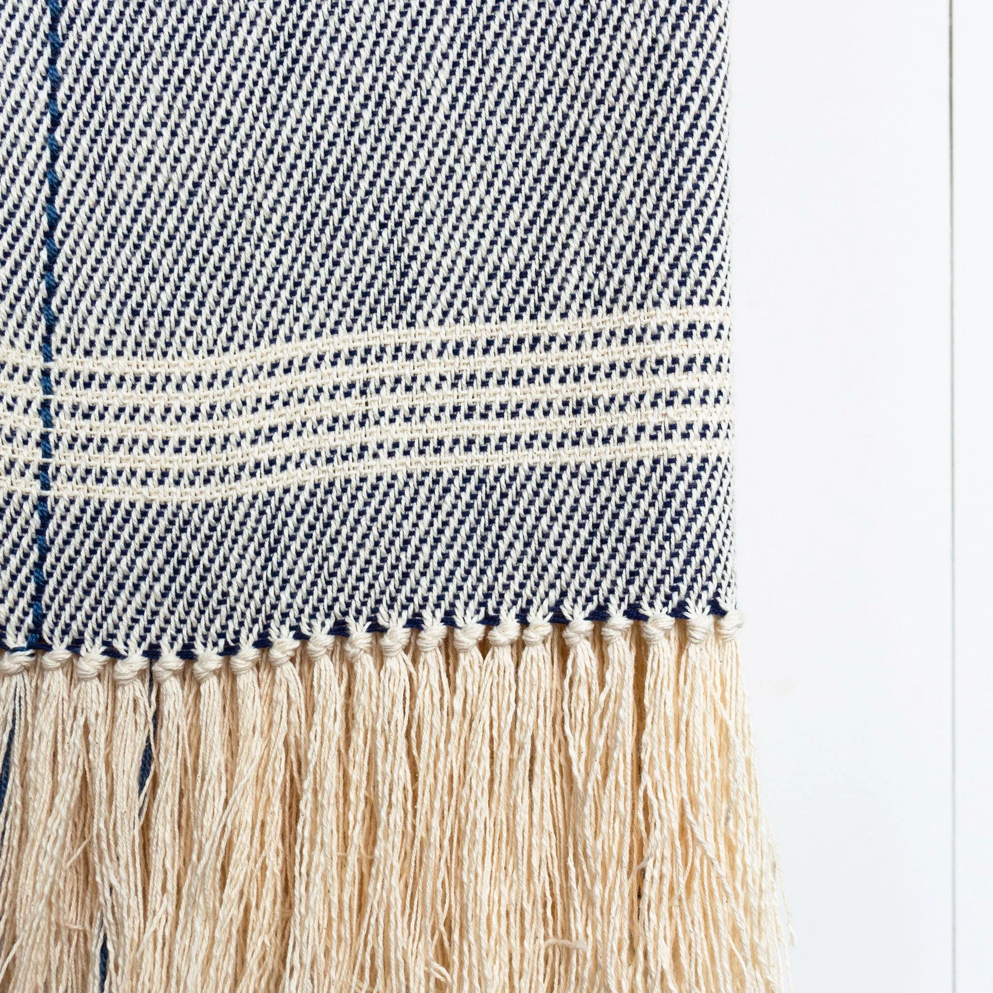 Navy & Ivory Stripe Handwoven Cotton Throw