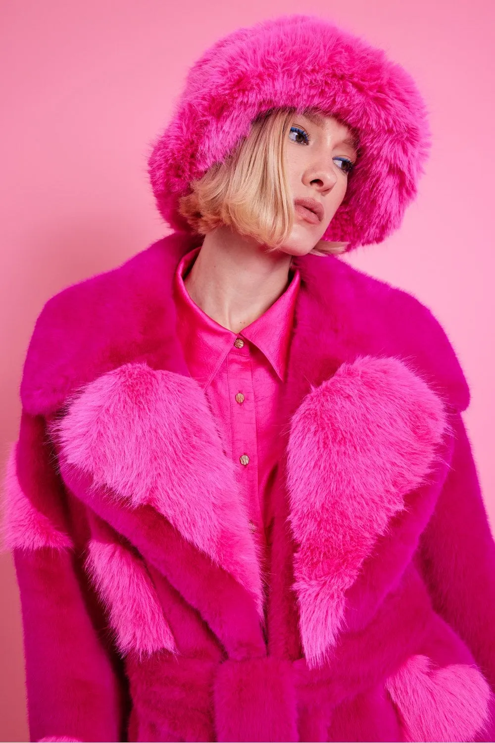 Pink Eco Bamboo Faux Fur Coat with Love Heart Detailing