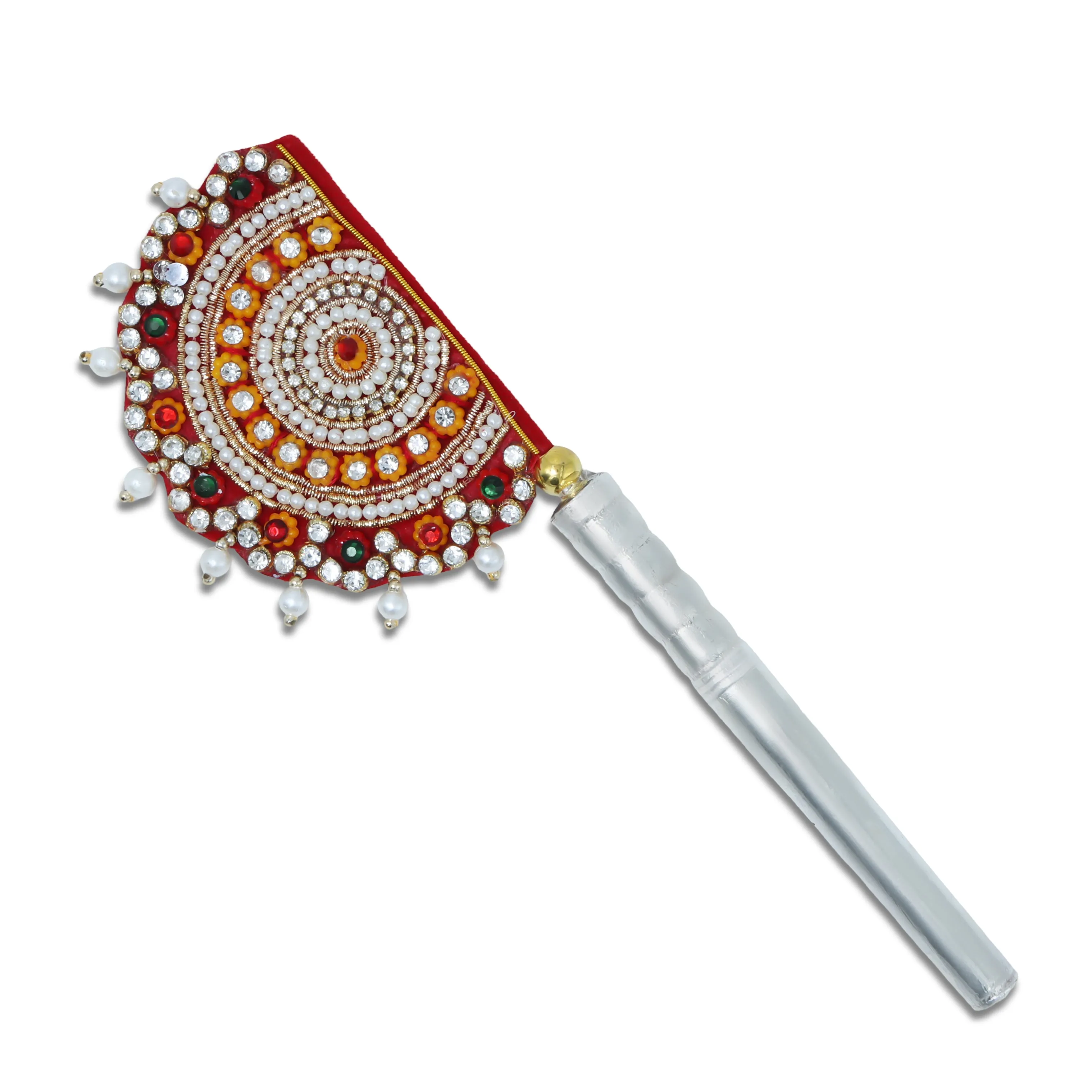 Pure Silver Pankhi with Pearl Work For Worshipping Krishna Laddu Gopal