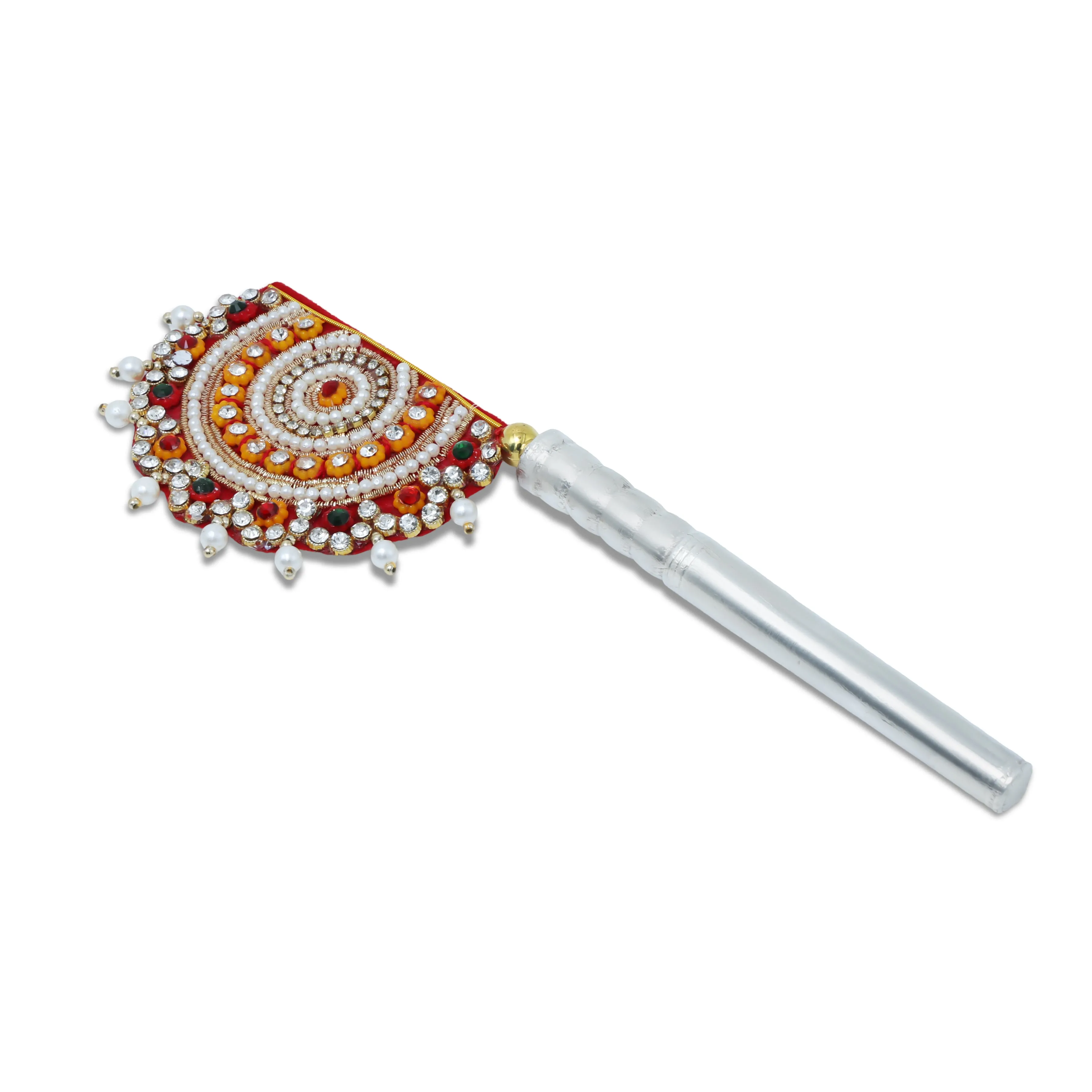 Pure Silver Pankhi with Pearl Work For Worshipping Krishna Laddu Gopal