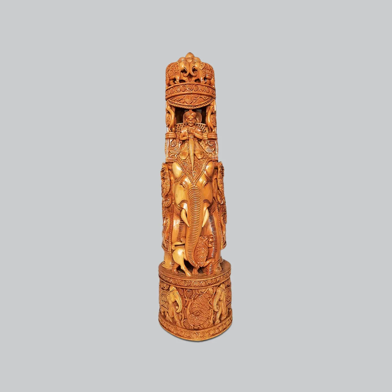 Sandalwood Ambari Elephant with Shikar Carving 20 in