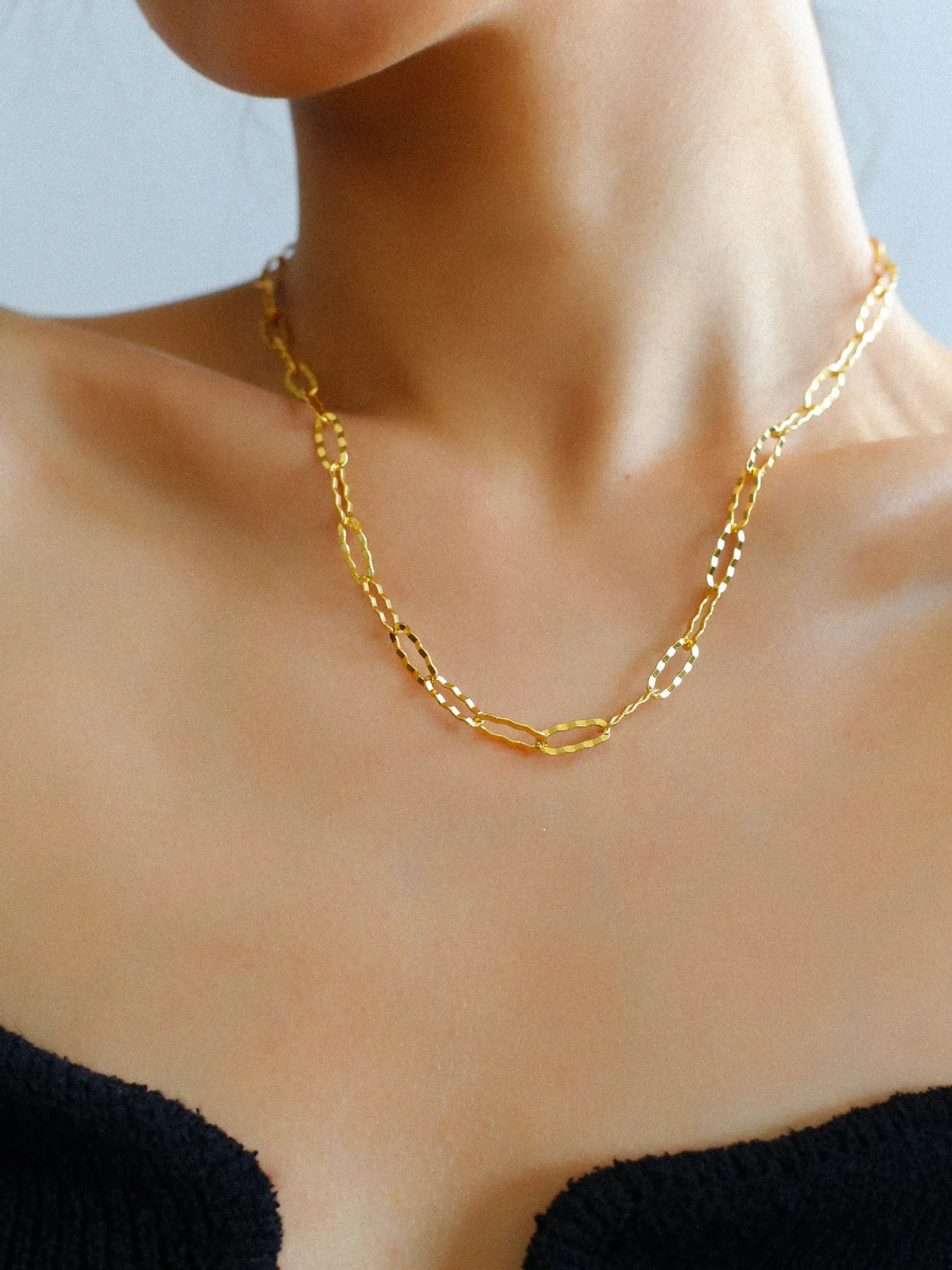 Square Cut Chain Choker Necklace Gold Silver