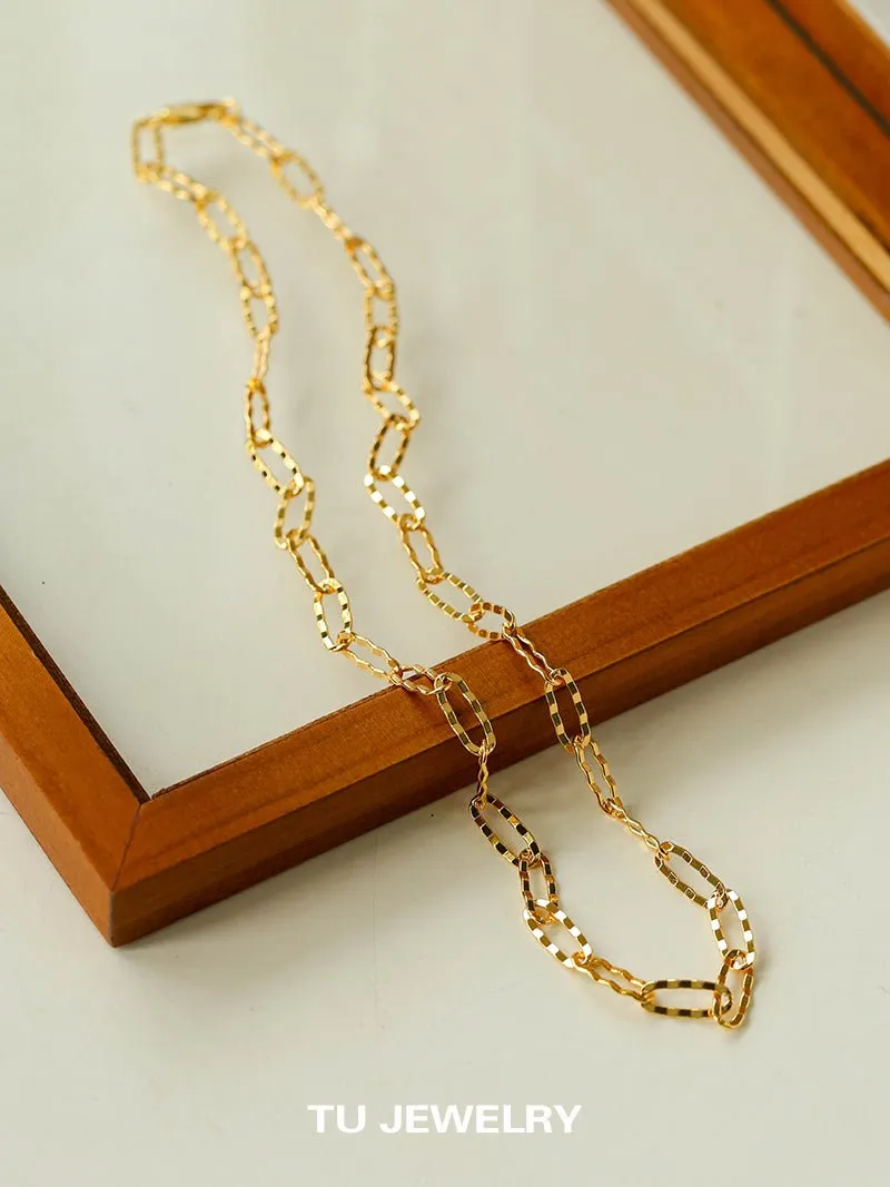 Square Cut Chain Choker Necklace Gold Silver